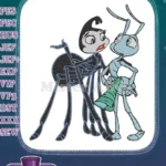 Blue ant showing something to black spider cartoon embroidery designs - Instant Download