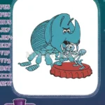 Cartoon blue rhinoceros beetle scolding ant bottle cap embroidery designs - Instant Download