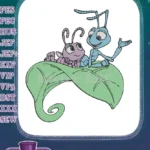 Cute blue and purple ants on green leaf embroidery designs - Instant Download