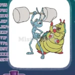 Disney A Bugs Life Flik ant lifting barbell Heimlich embroidery designs - Instant Download