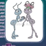 Cute Flik and Princess Atta ant couple embroidery designs - Instant Download