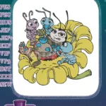 Cute Cartoon Insects Picnic on Flower Embroidery Designs - Instant Download