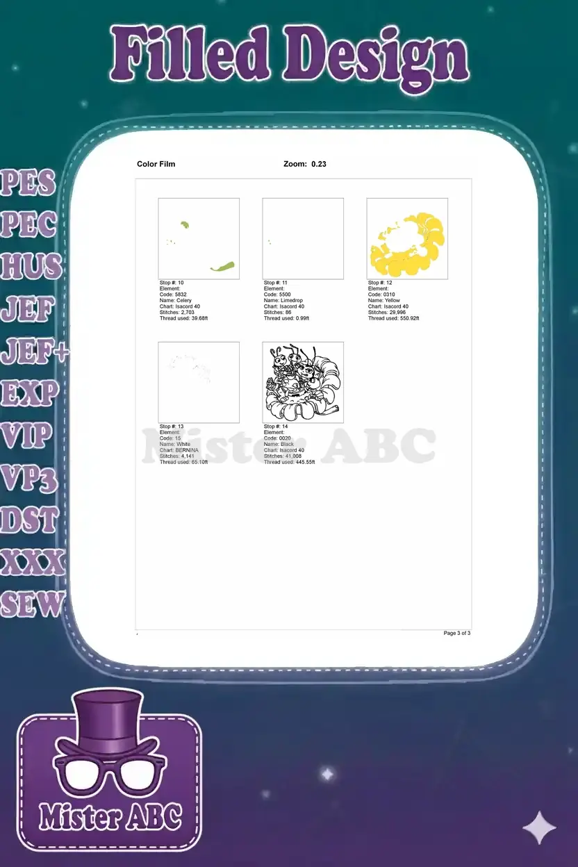 Second page of the Color Film, showing the remaining stitch stops and the final black outline.