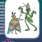 Whimsical Butterfly and Green Praying Mantis Dancing Insect Embroidery Designs - Instant Download