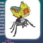 Whimsical caterpillar eating cookie with elegant spider character embroidery designs - Instant Download