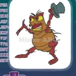 Angry mischievous cartoon flea holding green hat embroidery designs - Instant Download