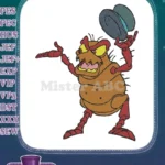 Angry cartoon flea character with hat embroidery designs - Instant Download
