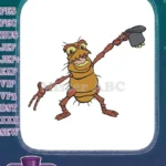 Happy orange cartoon flea with top hat embroidery designs - Instant Download