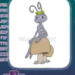 Cute Princess Atta cartoon ant sitting on mushroom embroidery designs - Instant Download