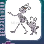 Sweet purple ant mother and child holding hands embroidery designs - Instant Download