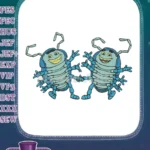 Two happy blue-green cartoon bugs holding hands embroidery designs - Instant Download
