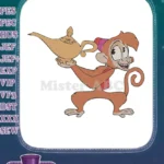 Smiling Aladdin's Abu Monkey with Magic Genie Lamp Embroidery Designs - Instant Download