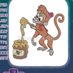 Mischievous Cartoon Monkey with Dripping Honey Pot Embroidery Designs - Instant Download
