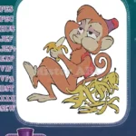 Mischievous Cartoon Monkey Relaxing with Bananas Embroidery Designs - Instant Download