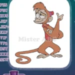 Playful Aladdin Abu monkey cartoon character embroidery designs for fans - Instant Download