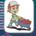 Handy Manny Builder Pushing Bricks Wheelbarrow Embroidery Designs - Instant Download