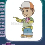 Friendly handyman cartoon character with talking tools embroidery designs - Instant Download