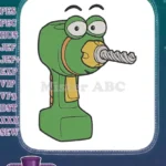 Funny green cartoon drill tool machine embroidery designs - Instant Download