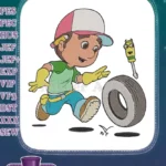 Handy Manny running with tire and talking screwdriver embroidery designs - Instant Download