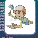 Handy Manny character hammering nail with talking hammer embroidery designs - Instant Download