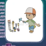 Young handyman with his helpful talking tool friends embroidery designs - Instant Download