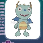 Cute friendly light blue monster with wings embroidery designs - Instant Download