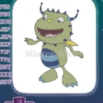 Cheerful Green Monster with Blue Stripes Embroidery Designs - Instant Download