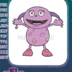 Adorable happy purple monster with big smile and pink spots embroidery designs - Instant Download