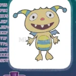 Cartoon happy monster with striped horns and wings embroidery designs - Instant Download