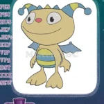 Happy beige monster with blue yellow stripes and wings embroidery designs - Instant Download