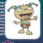 Cheerful yellow monster with jester hat and striped belly embroidery designs - Instant Download