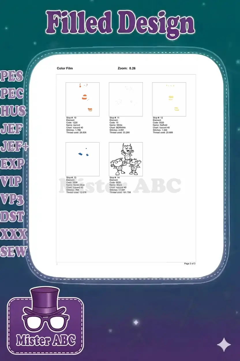 Second page of the color film, showing the remaining five color stops and final outline details.