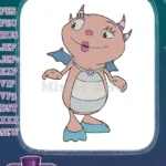 Whimsical pink monster girl with pearl necklace and wings embroidery designs - Instant Download