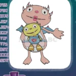 Friendly Pink Mama Monster Holding Baby Embroidery Designs - Instant Download