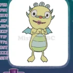 Cute yellow cartoon monster dragon with blue wings embroidery designs - Instant Download
