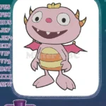 Friendly cartoon pink monster with bow and wings embroidery designs - Instant Download