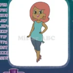 Smiling Curvy Cartoon Woman Red Hair Teal Top Embroidery Designs - Instant Download