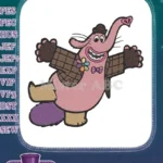 Joyful Bing Bong pink elephant embroidery designs with brown hat - Instant Download