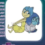 Joy and Sadness sitting back-to-back emotional embroidery designs - Instant Download