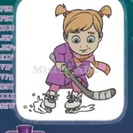 Happy little girl ice skating hockey player embroidery designs - Instant Download
