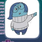 Sadness from Inside Out blue character pointing embroidery designs - Instant Download