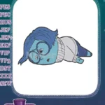 Blue Sadness character lying down embroidery designs from Inside Out - Instant Download