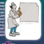 Inspector Gadget holding a blank sign embroidery designs - Instant Download