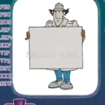 Funny Inspector Gadget holding customizable blank sign embroidery designs - Instant Download