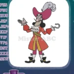 Classic Captain Hook pirate character embroidery designs - Instant Download