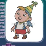 Cheerful Cartoon Gnome Boy with Striped Hat Embroidery Designs - Instant Download