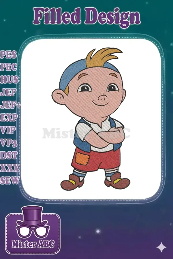 Close-up of a charming Lampwick embroidery design, featuring vibrant colors and detailed satin and fill stitches.