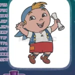 Playful cartoon boy with scroll blue cap adventure embroidery designs - Instant Download