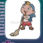 Happy cartoon pirate boy sweeping with a broom embroidery designs - Instant Download