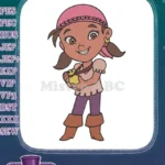 Smiling Pirate Girl with Pink Bandana and Yellow Pouch Embroidery Designs - Instant Download
